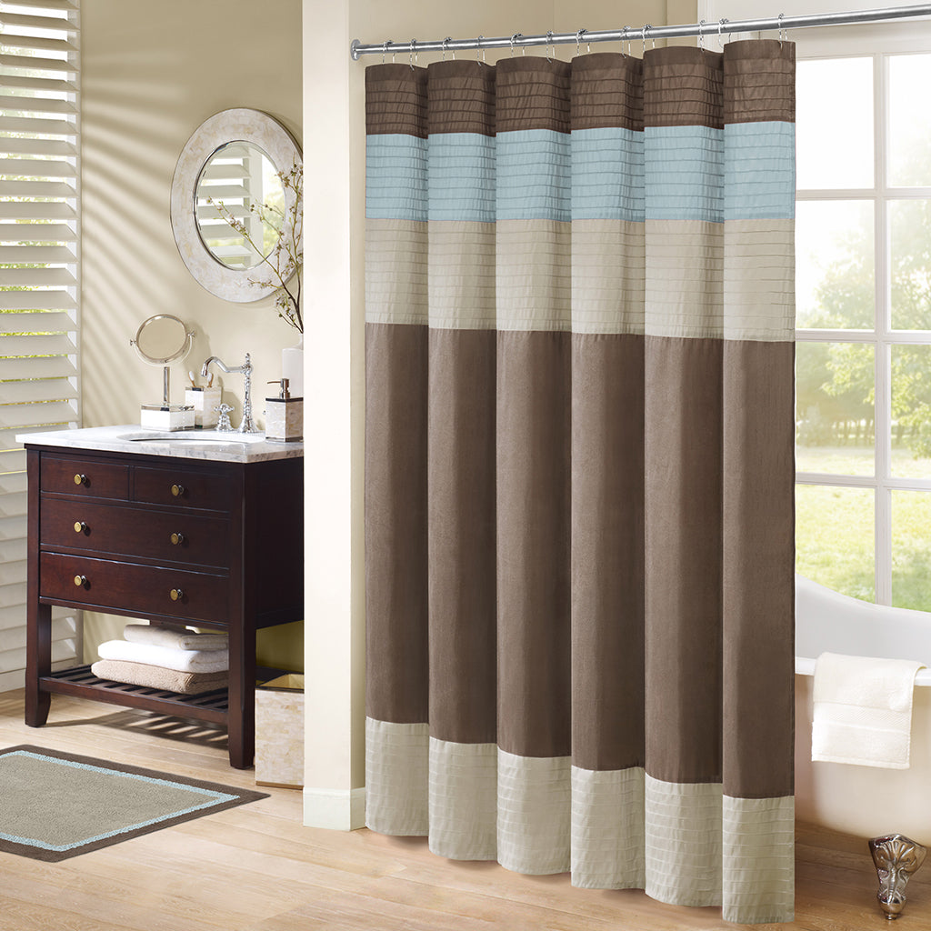 Faux Silk Shower Curtain Blue Polyester