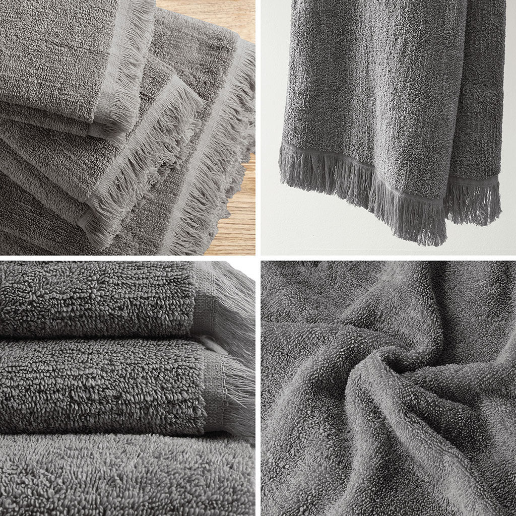 Cotton Dobby Slub 6 Piece Towel Set Charcoal Cotton