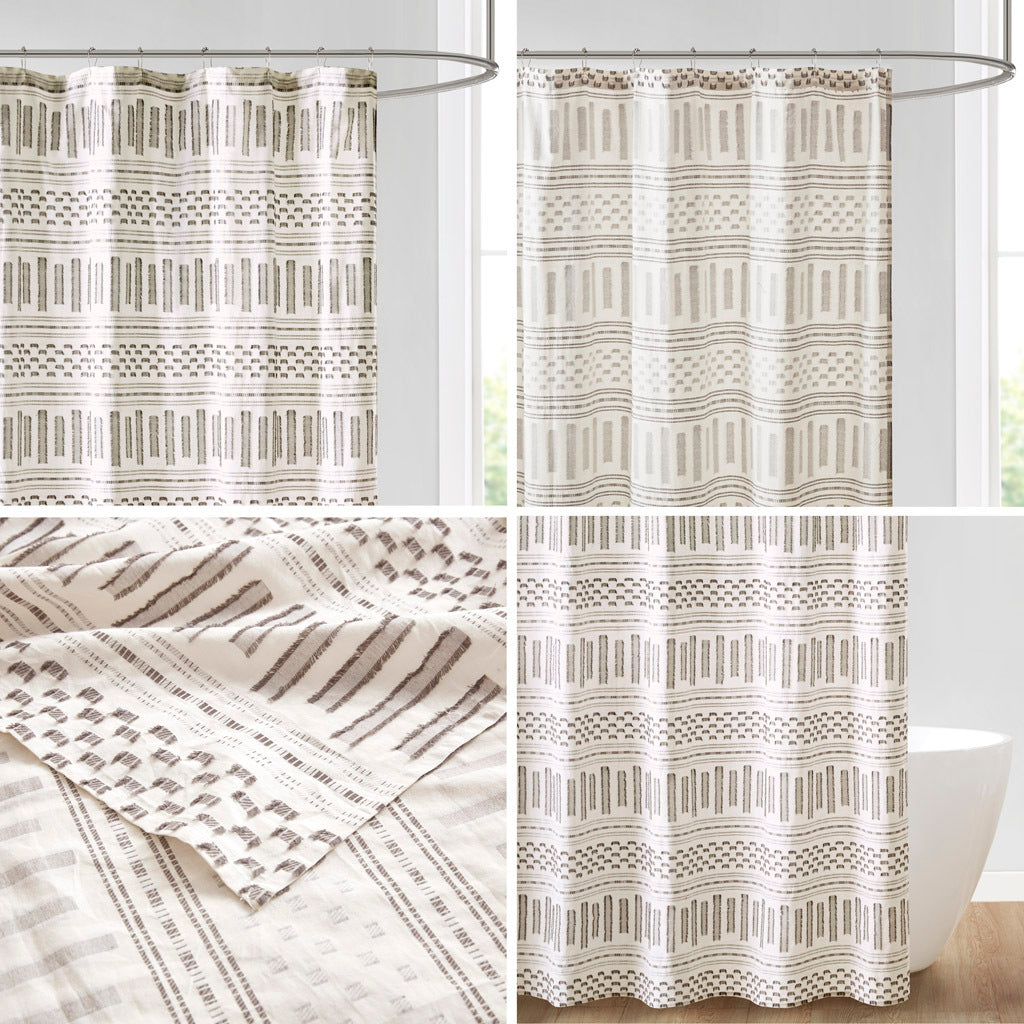 Cotton Jacquard Shower Curtain Ivory Charcoal Cotton