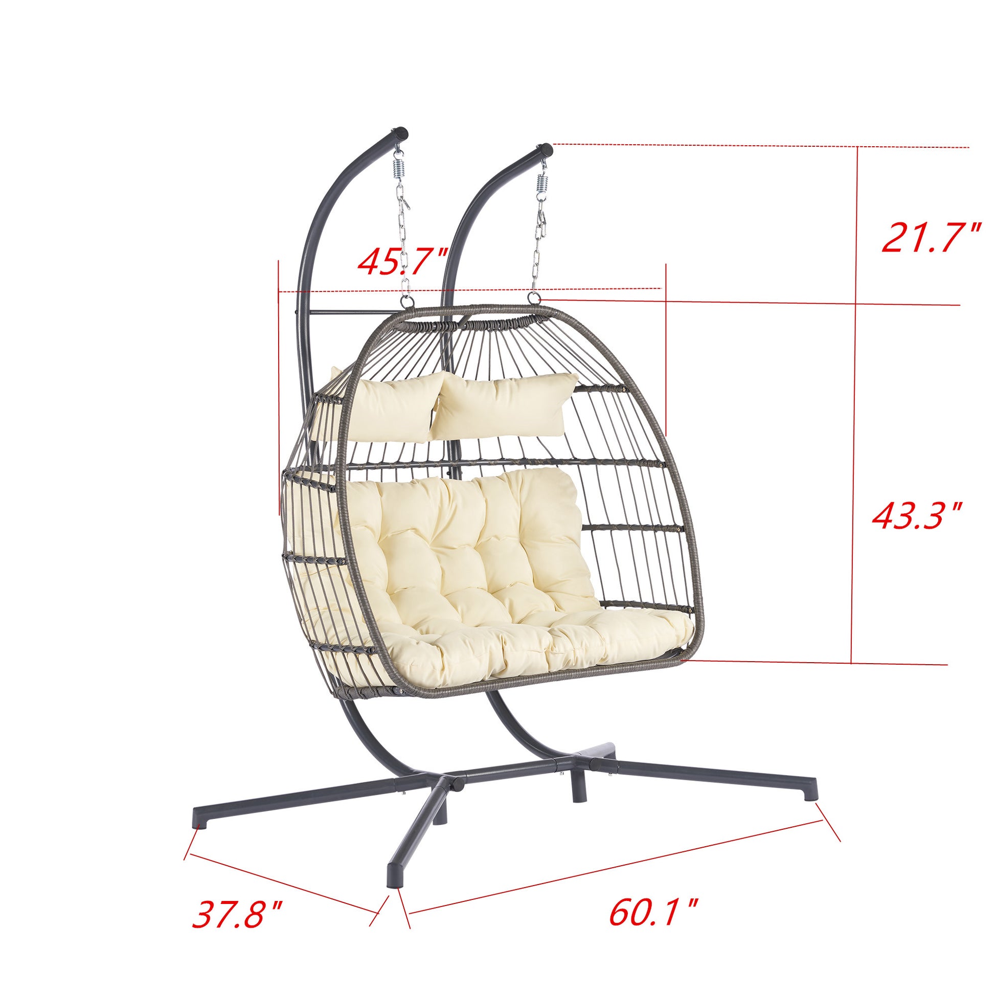 2 Person Outdoor Rattan Hanging Chair Patio Wicker Egg Chair Yes Sectional Beige Uv Resistant Frame Water Resistant Cushion Garden & Outdoor American Design,Classic 2 Person Seating Group Polyester Rattan