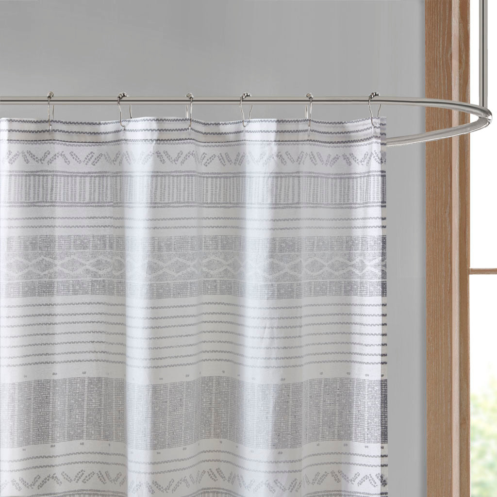 Cotton Stripe Printed Shower Curtain With Tassel Gray Navy Cotton