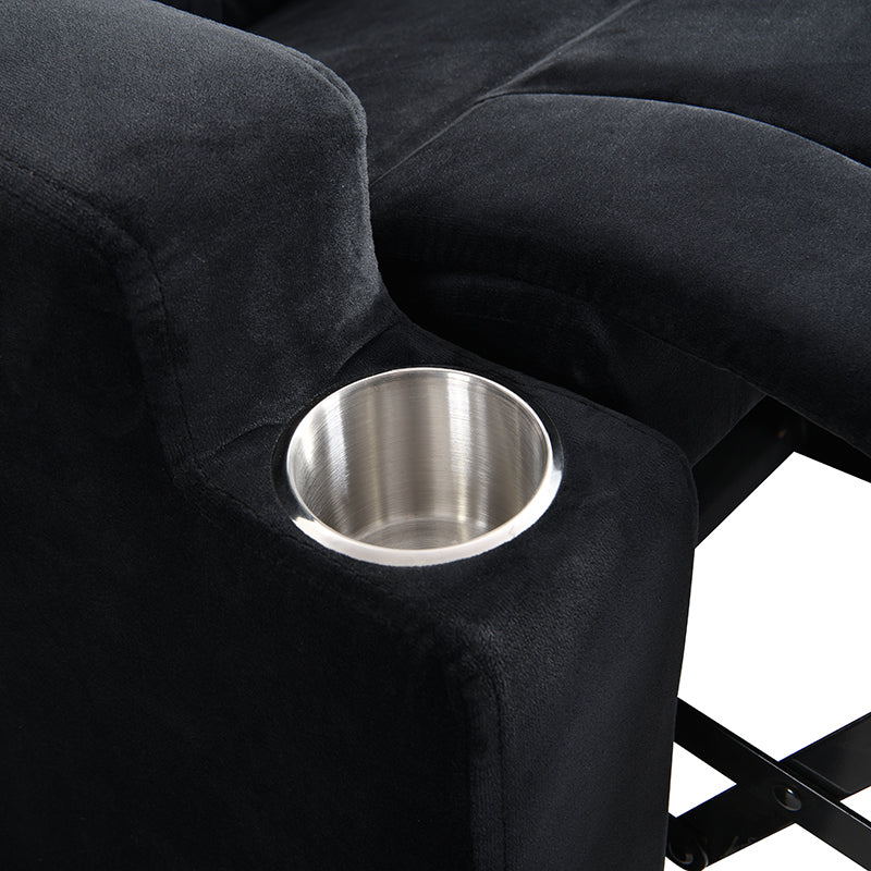 Kids Recliner Chair, Kids Upholstered Couch With Two Cup Holder, Footrest, Backrest, Toddlers Velvet Recliner With Headrest And Footrest Black Velvet