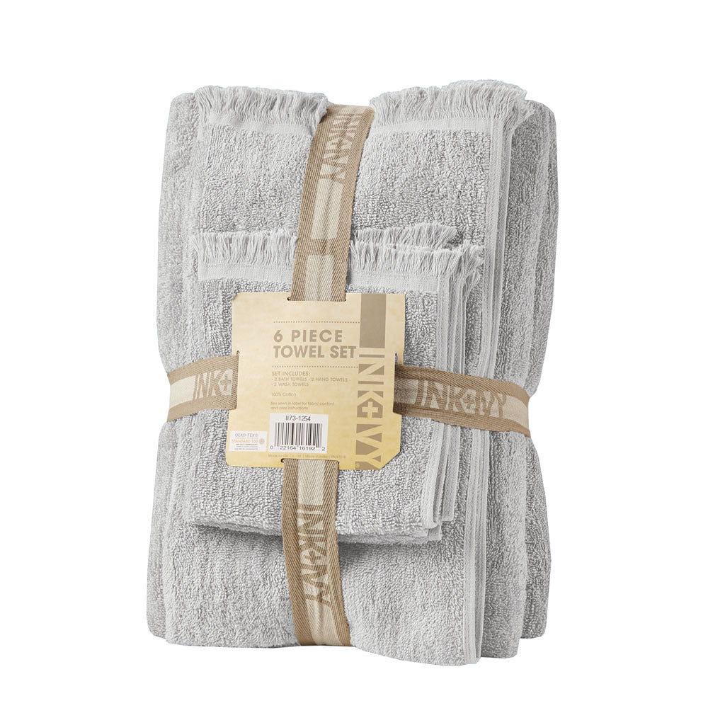 Cotton Dobby Slub 6 Piece Towel Set Grey Cotton