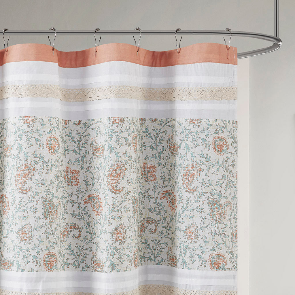 Cotton Shower Curtain Coral Cotton