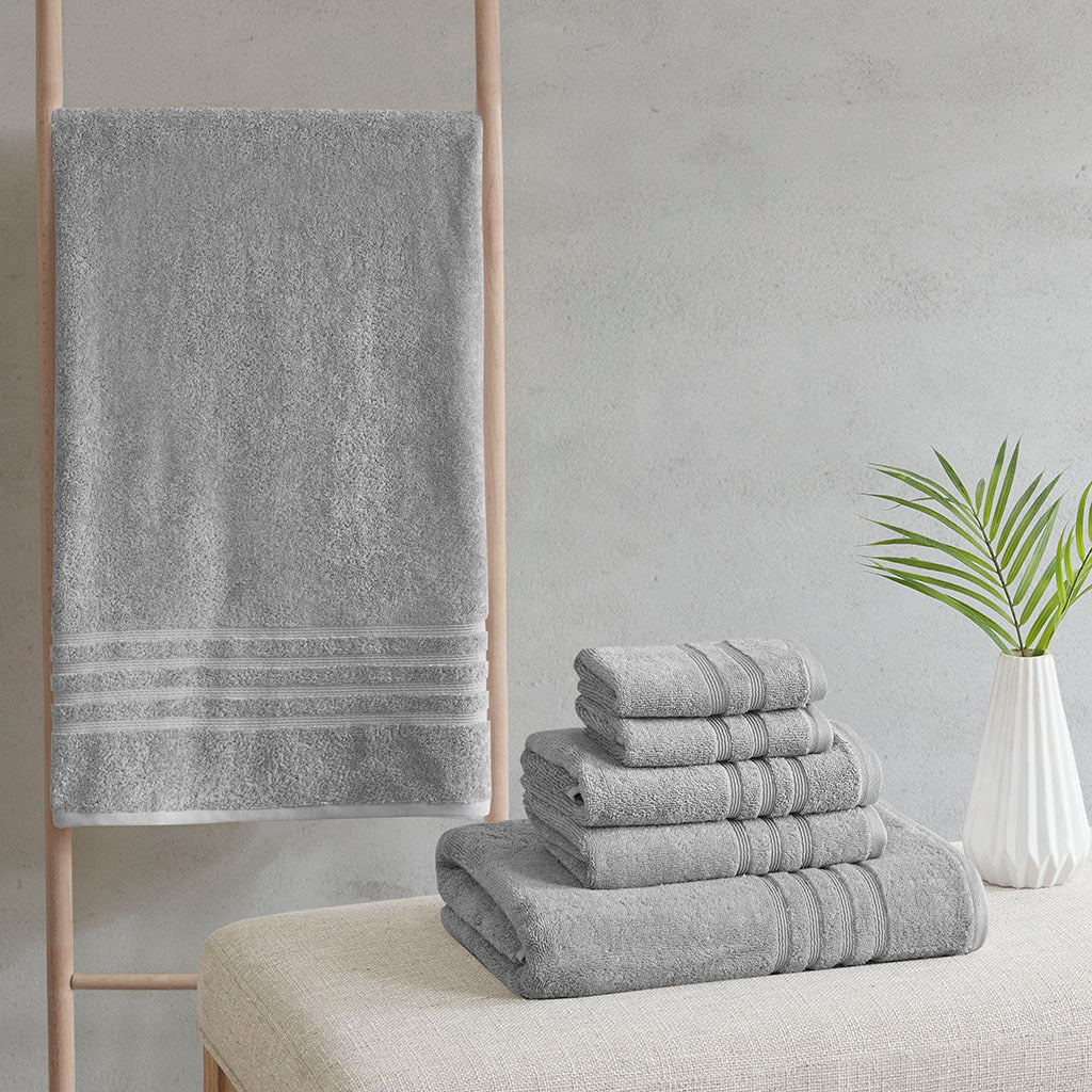 Sustainable Antimicrobial Bath Towel 6 Piece Set Grey Polyester