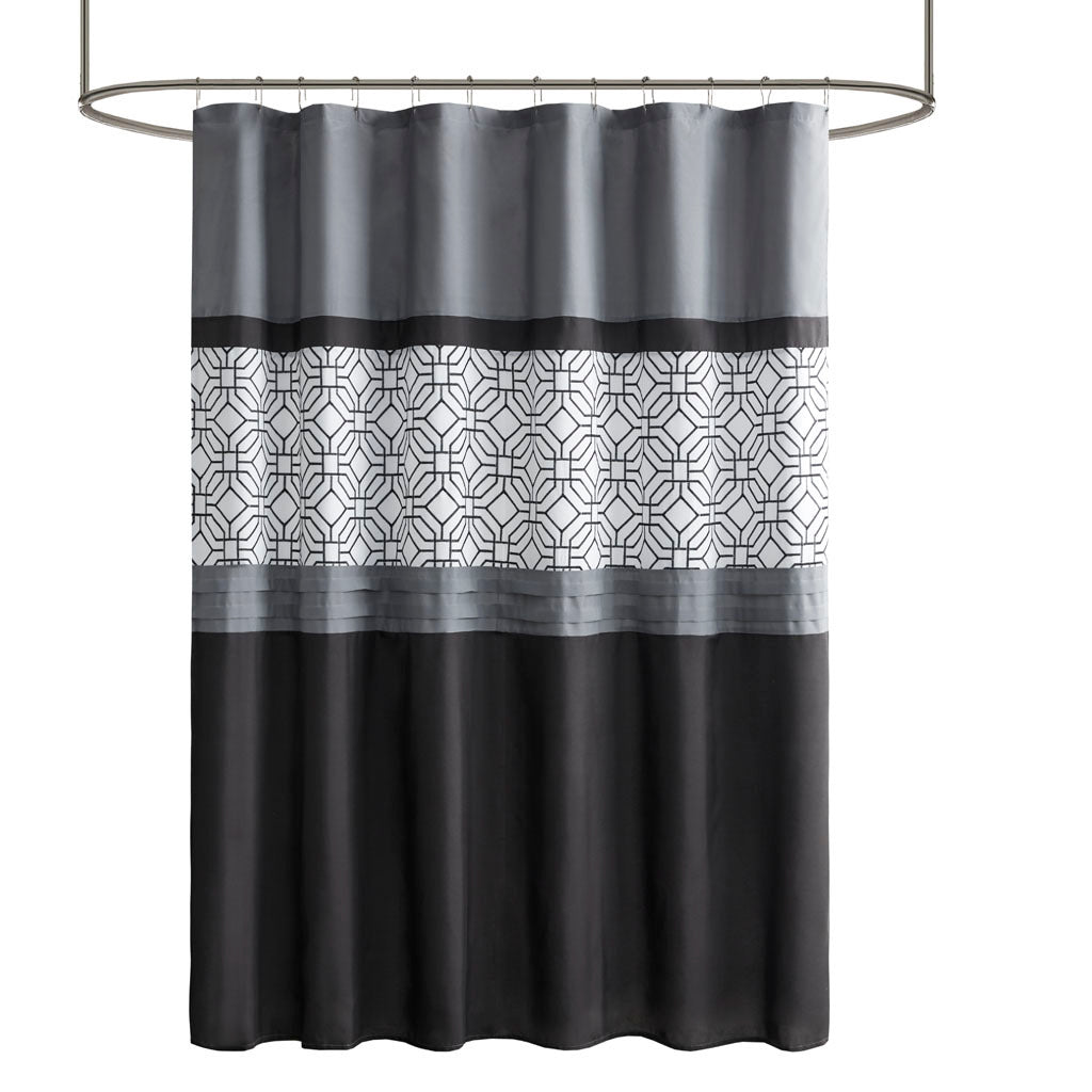 Embroidered And Pieced Shower Curtain Black Grey Polyester