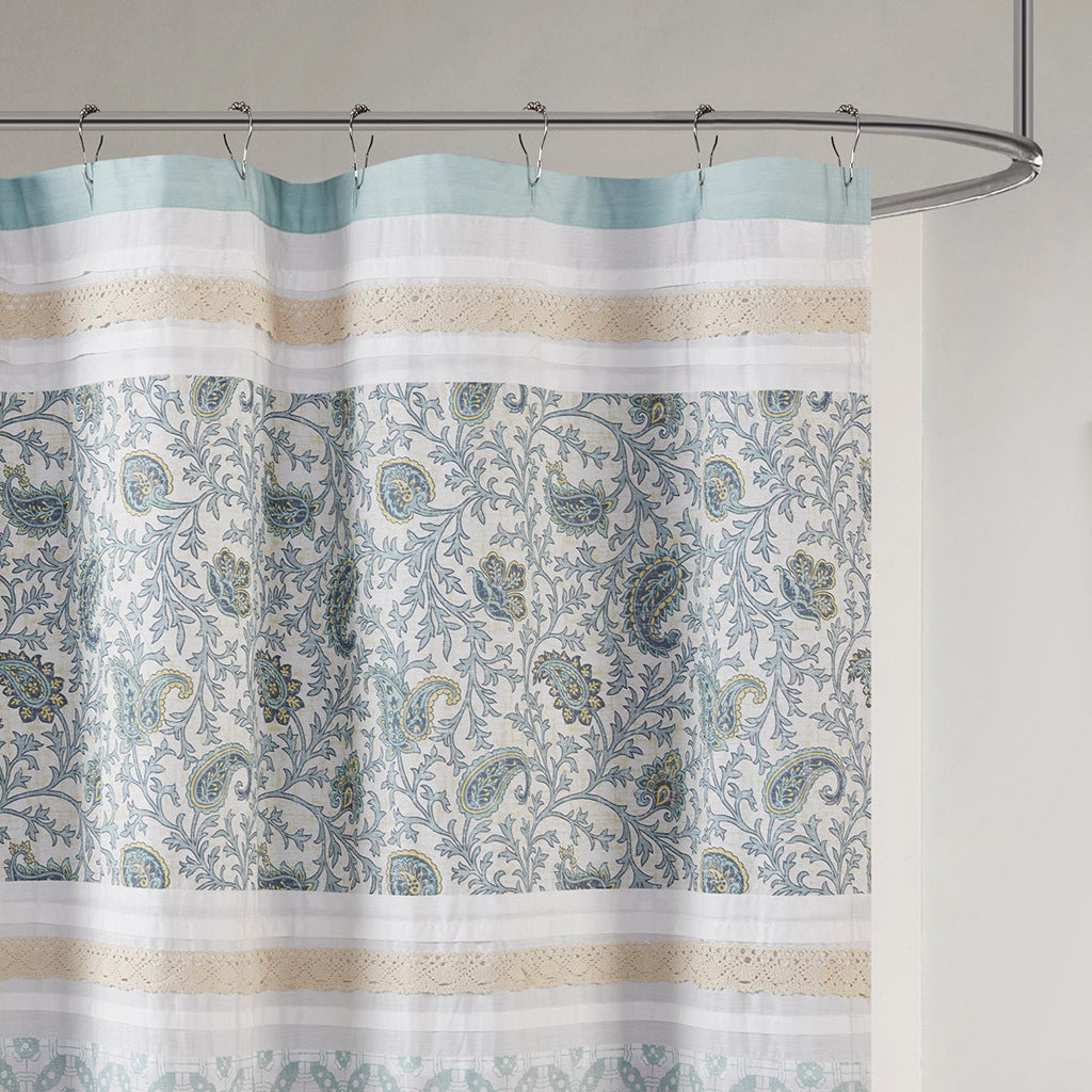 Cotton Shower Curtain Aqua Cotton