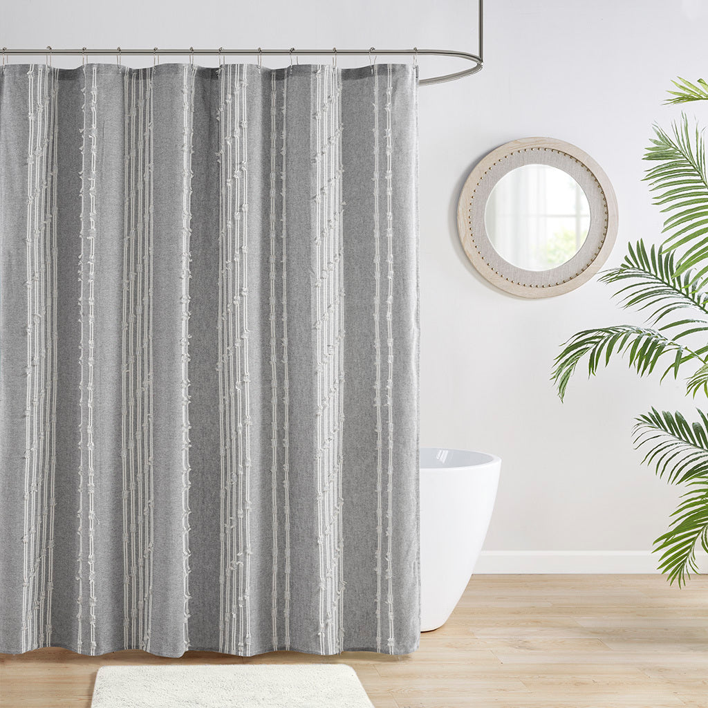 Cotton Jacquard Shower Curtain Gray Cotton