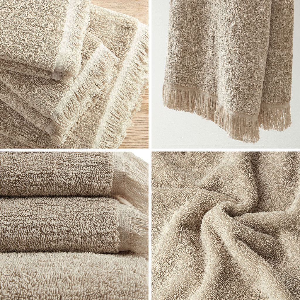 Cotton Dobby Slub 6 Piece Towel Set Taupe Cotton