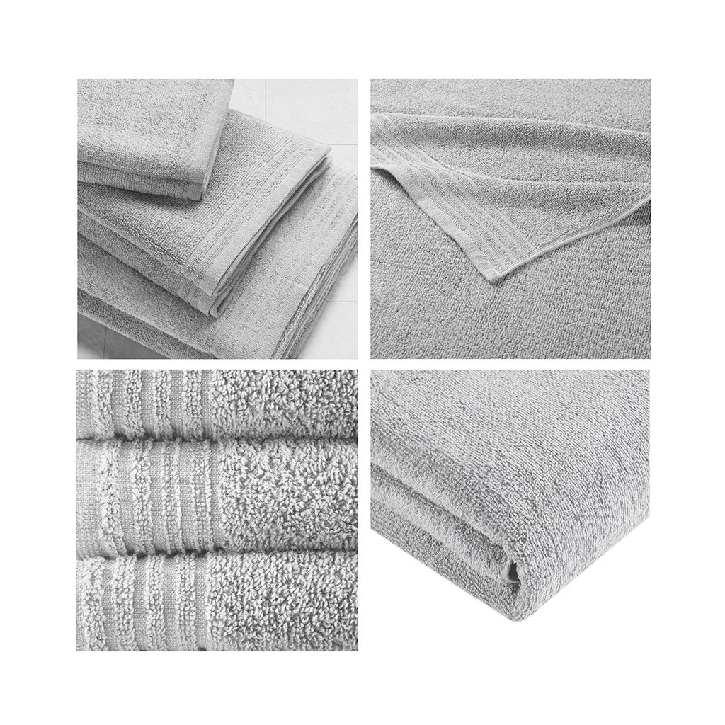 100% Cotton Quick Dry 12 Piece Bath Towel Set Silver Cotton