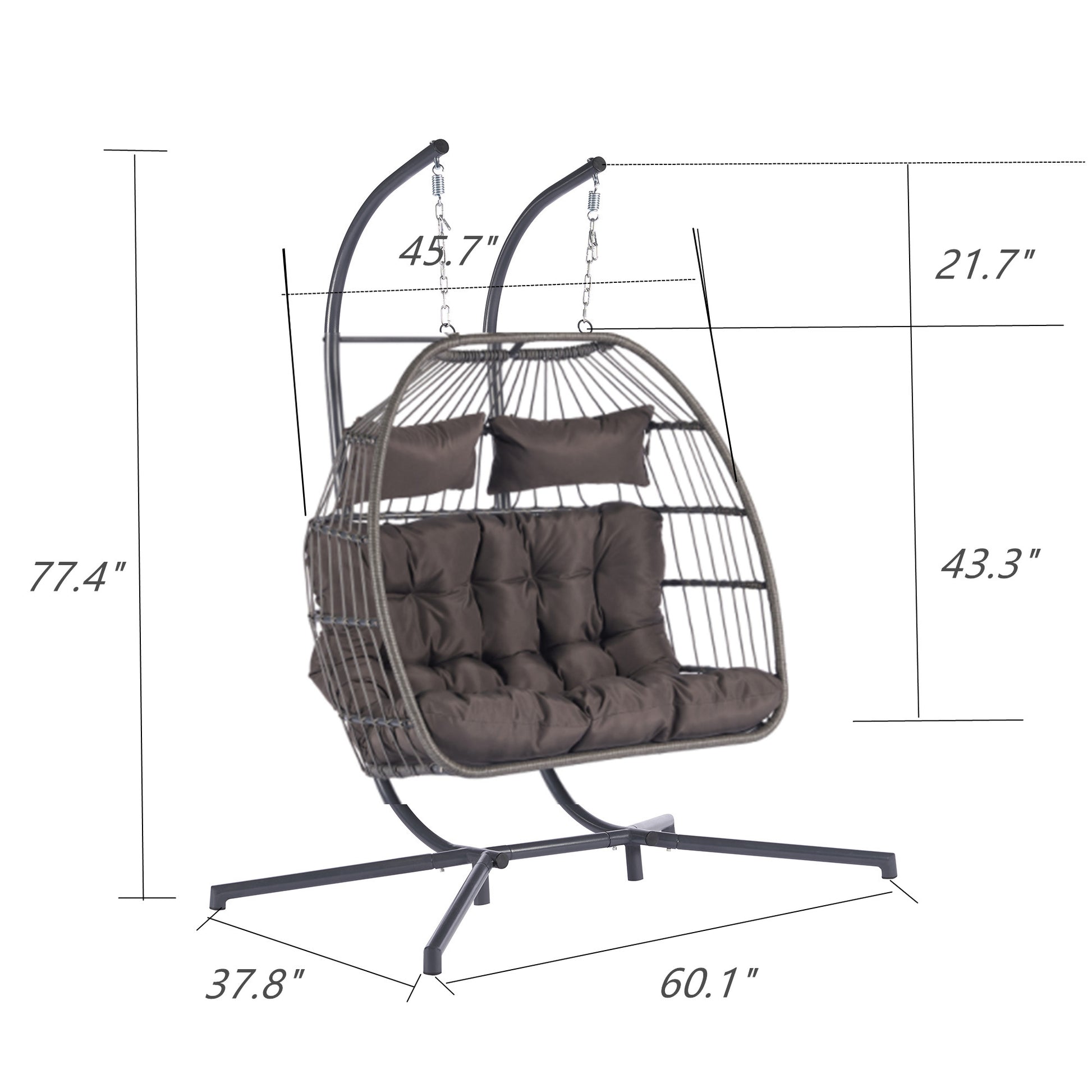 2 Person Outdoor Rattan Hanging Chair Patio Wicker Egg Chair Yes Sectional Dark Gray Uv Resistant Frame Water Resistant Cushion Garden & Outdoor American Design,American Traditional 2 Person Seating Group Polyester Rattan