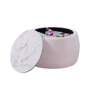 End Table With Storage, Round Accent Side Table With Removable Top For Living Room, Bedroom,Pink Pink Metal & Wood