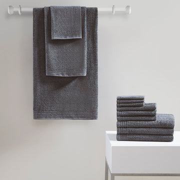 100% Cotton Quick Dry 12 Piece Bath Towel Set Grey Cotton