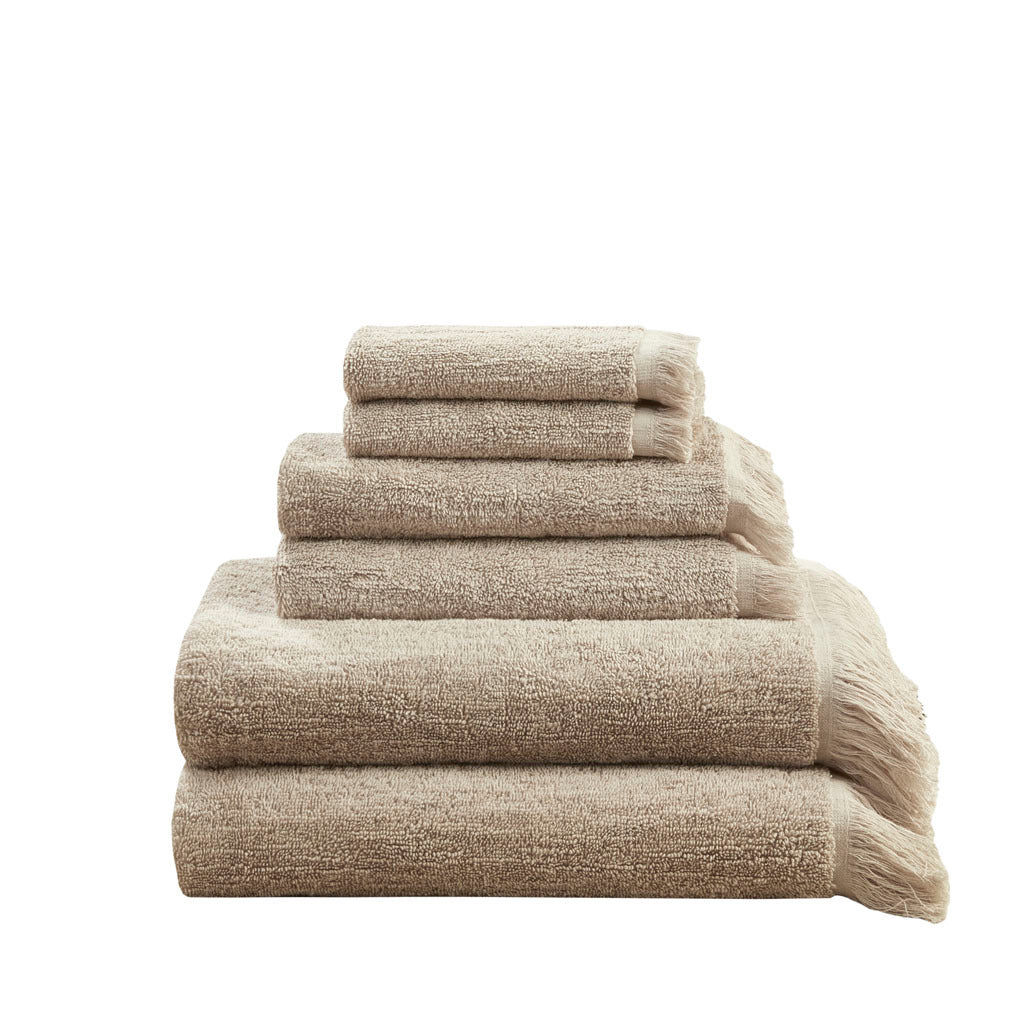 Cotton Dobby Slub 6 Piece Towel Set Taupe Cotton