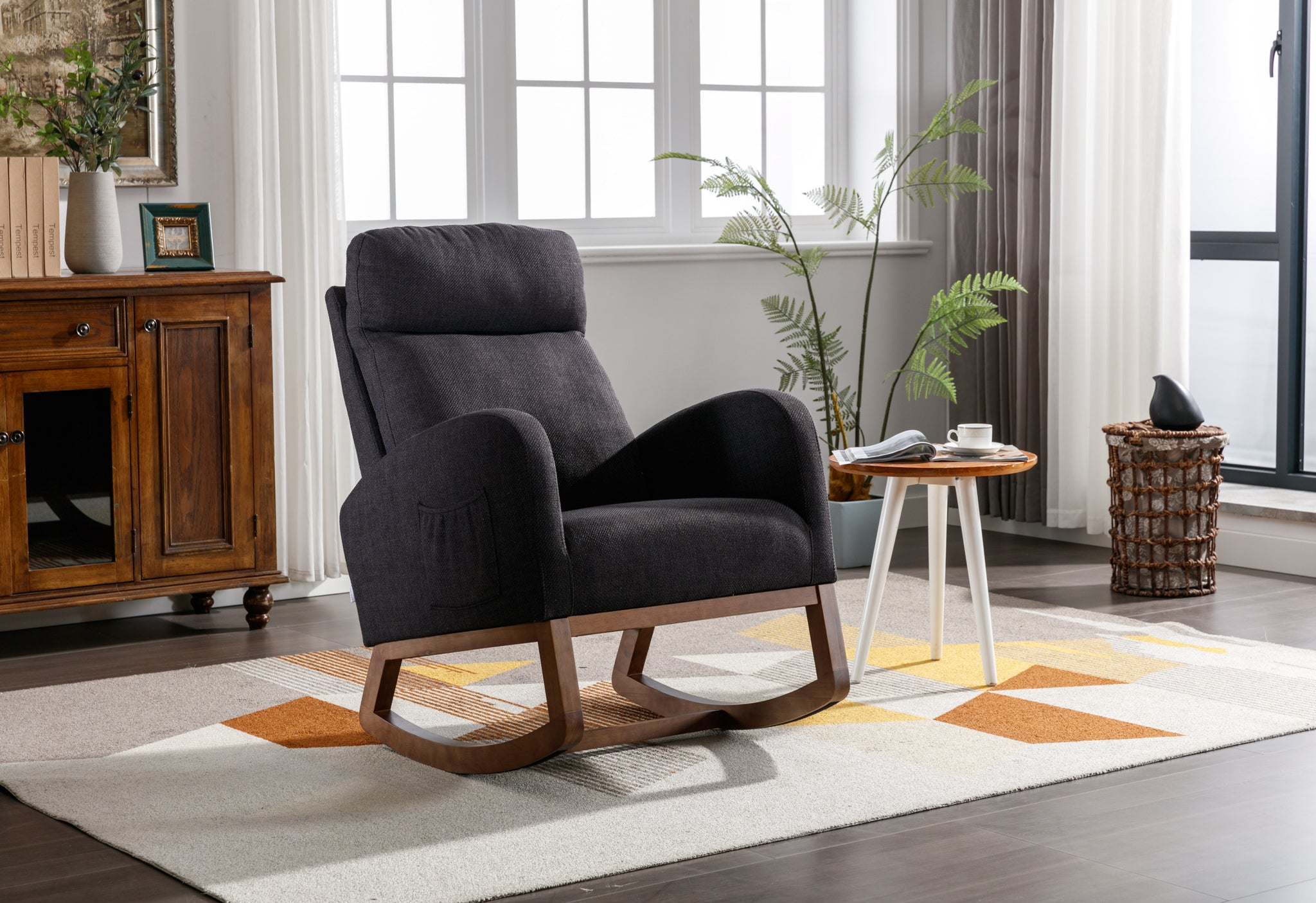 COOLMORE living room Comfortable rocking chair living black-linen