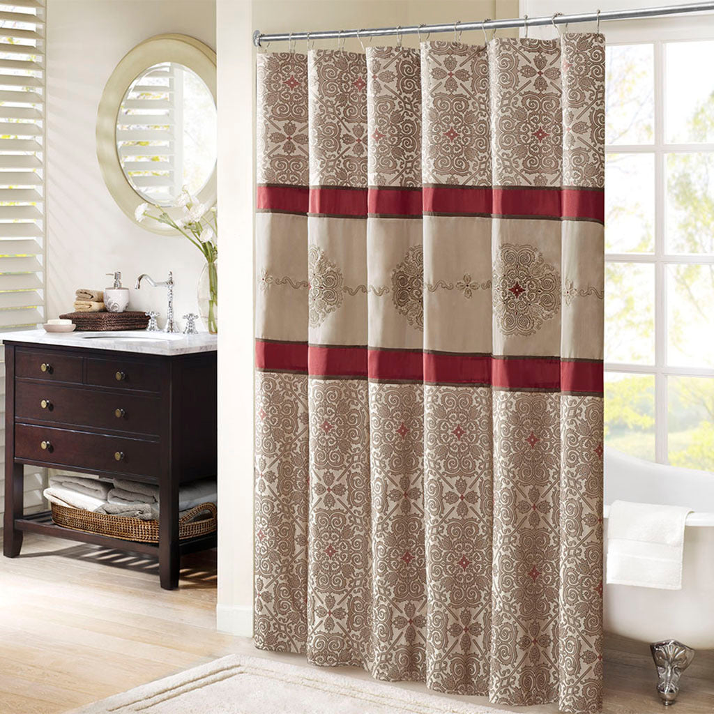 Embroidered Shower Curtain red-polyester