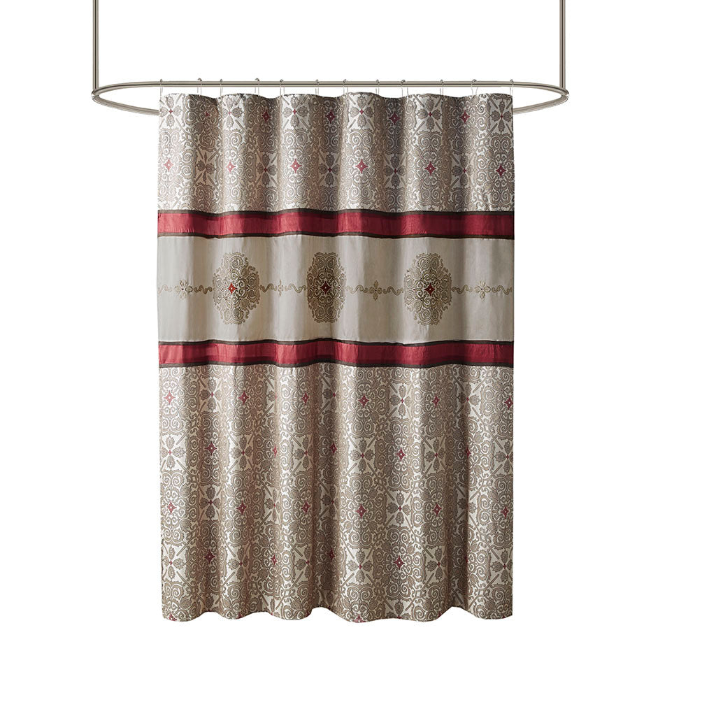 Embroidered Shower Curtain Red Polyester