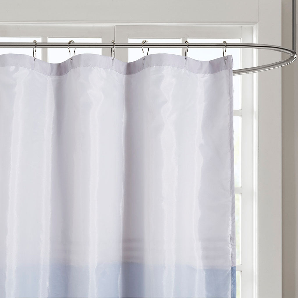 Printed And Embroidered Shower Curtain Blue Microfiber