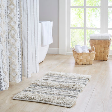 Woven Texture Stripe Bath Rug Grey Polyester