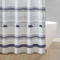 Cotton Stripe Printed Shower Curtain With Tassel Gray Navy Cotton