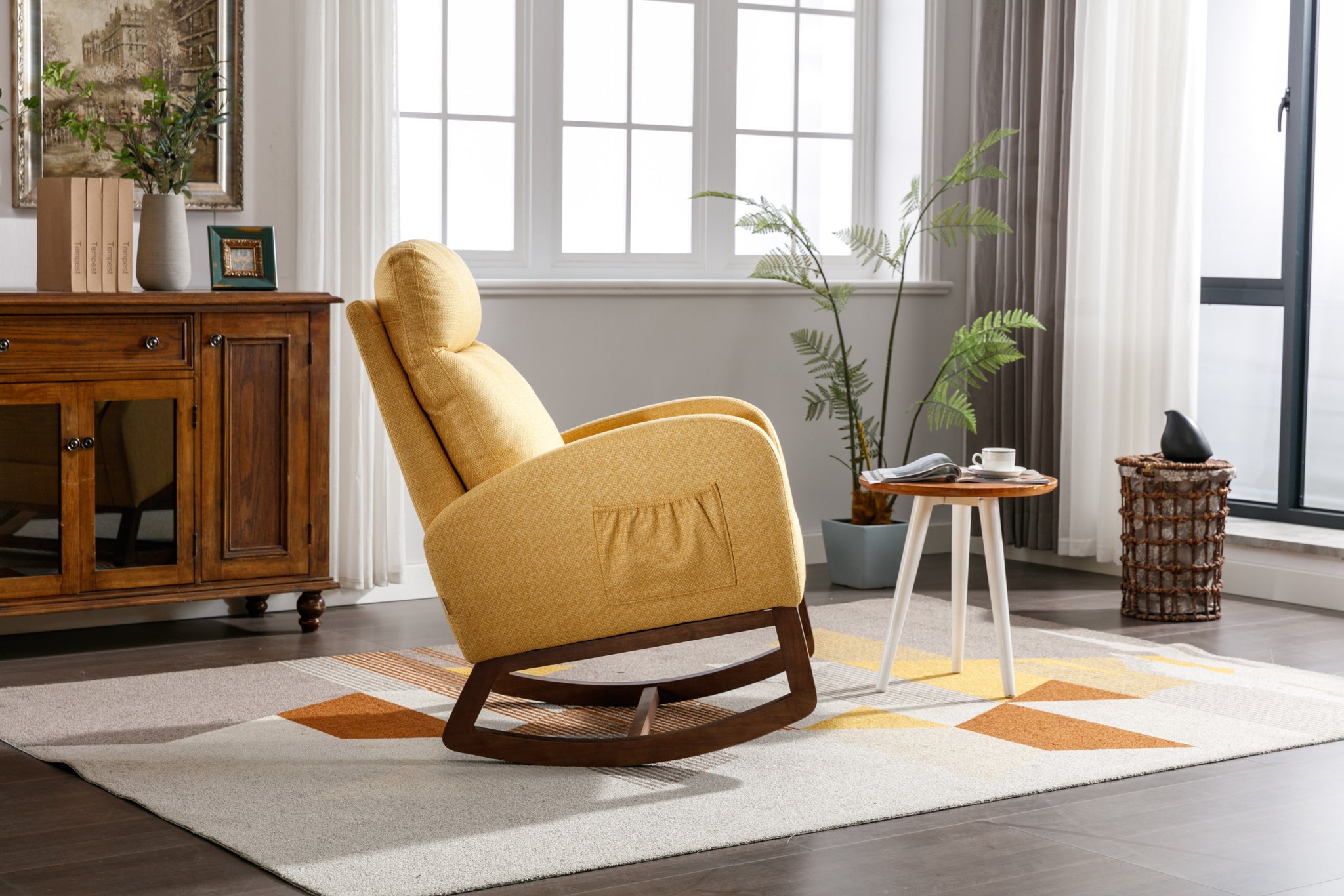 COOLMORE living room Comfortable rocking chair living yellow-linen