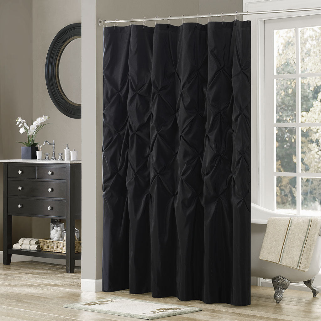 Tufted Semi Sheer Shower Curtain Black Polyester