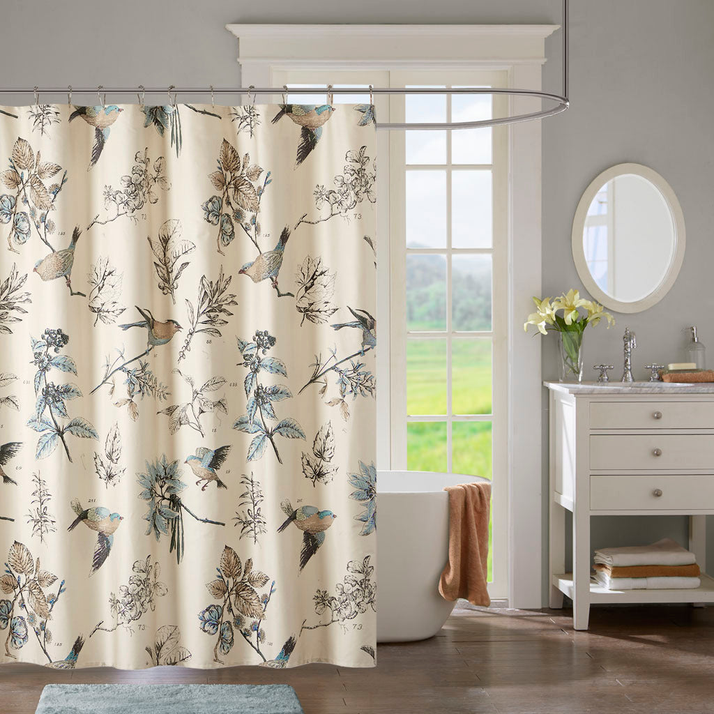 Printed Cotton Shower Curtain Khaki Cotton