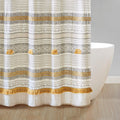 Cotton Stripe Printed Shower Curtain With Tassel Gray Yellow Cotton