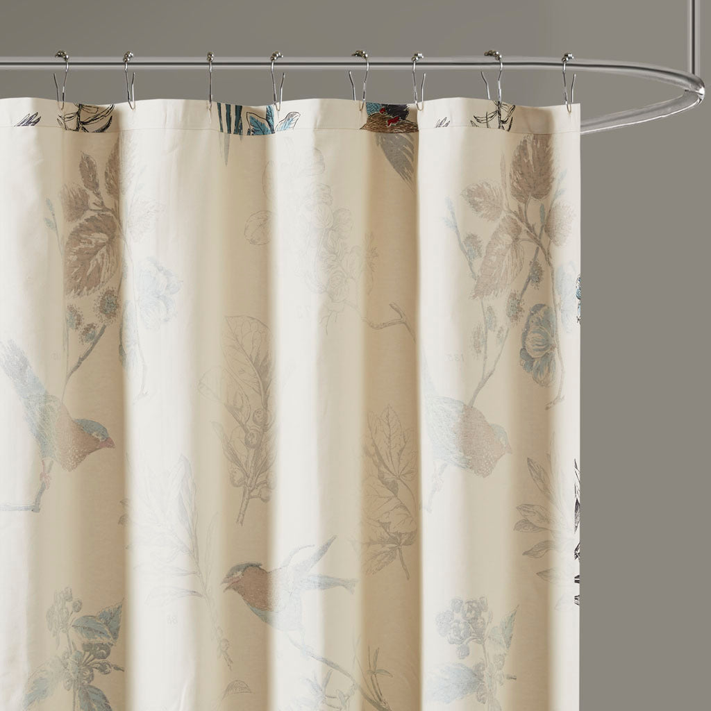 Printed Cotton Shower Curtain Khaki Cotton