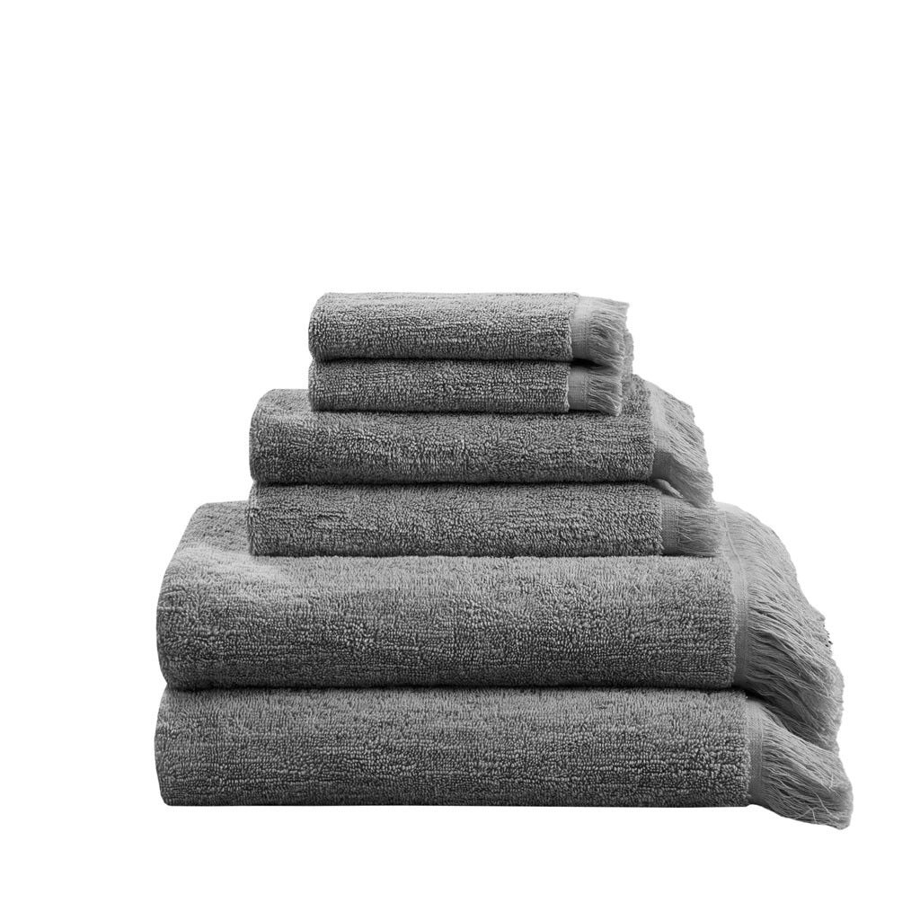 Cotton Dobby Slub 6 Piece Towel Set Charcoal Cotton