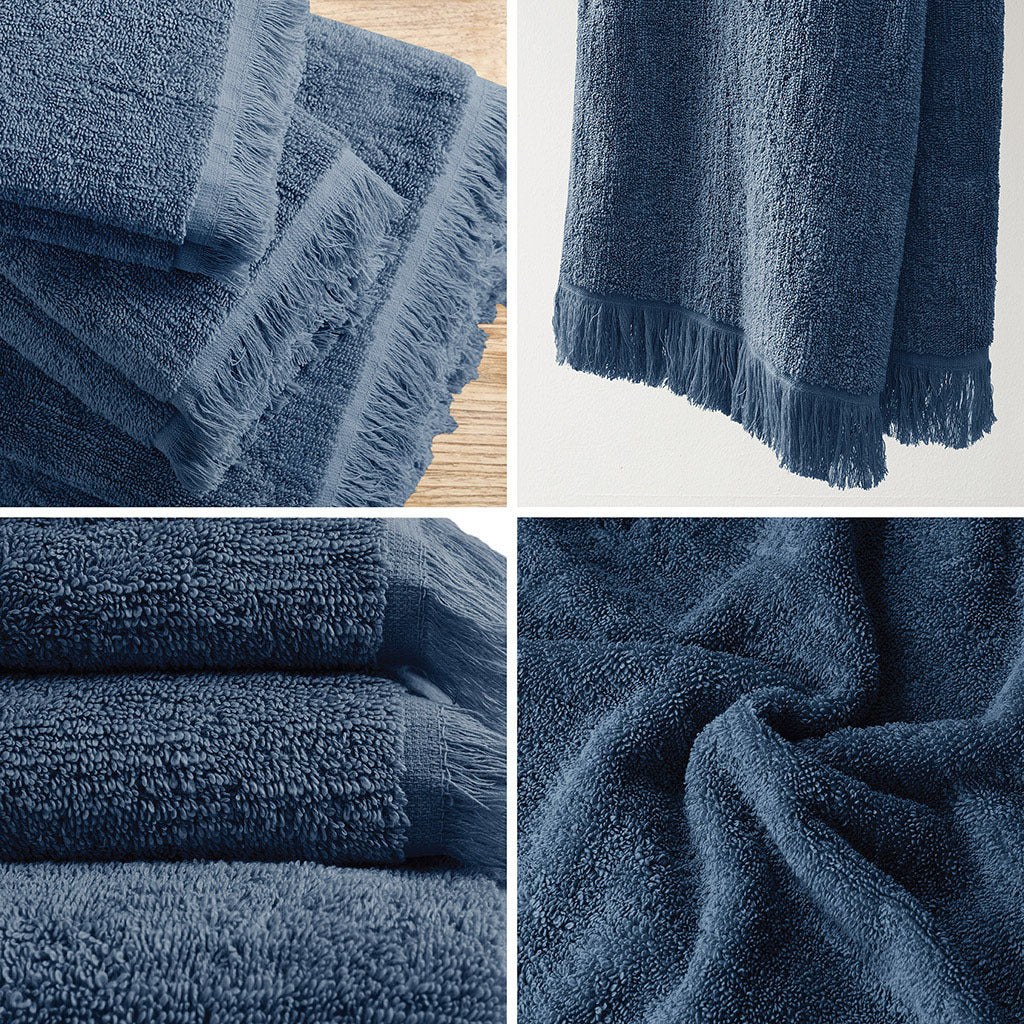 Cotton Dobby Slub 6 Piece Towel Set Navy Cotton