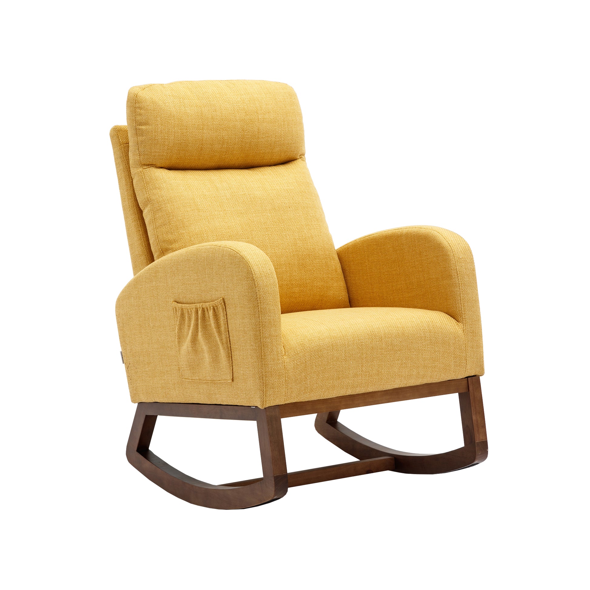 Coolmore Rocking Chair, Modern Glider Chair, Recliner Armchair With Wood Legs And Side Pocket, Nursery Rocking Accent Chair With High Back For Living Room Bedroom Yellow Linen Yellow Foam Linen