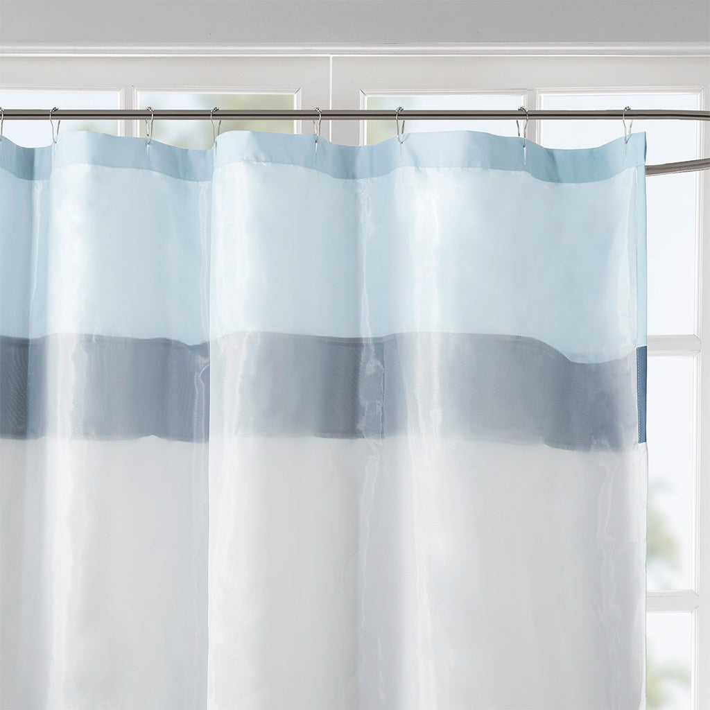 Printed And Embroidered Shower Curtain Blue Microfiber