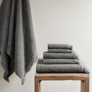 Cotton Dobby Slub 6 Piece Towel Set Charcoal Cotton