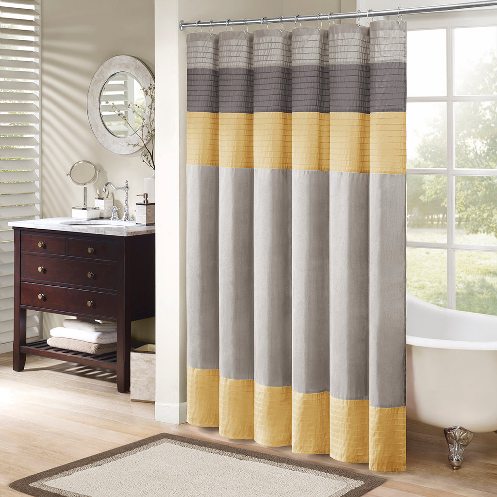 Faux Silk Shower Curtain Yellow Polyester