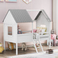 Twin Size Low Loft Wood House Bed With Two Side Windows White Gray Old Sku: Lp000037Aae Gray Solid Wood