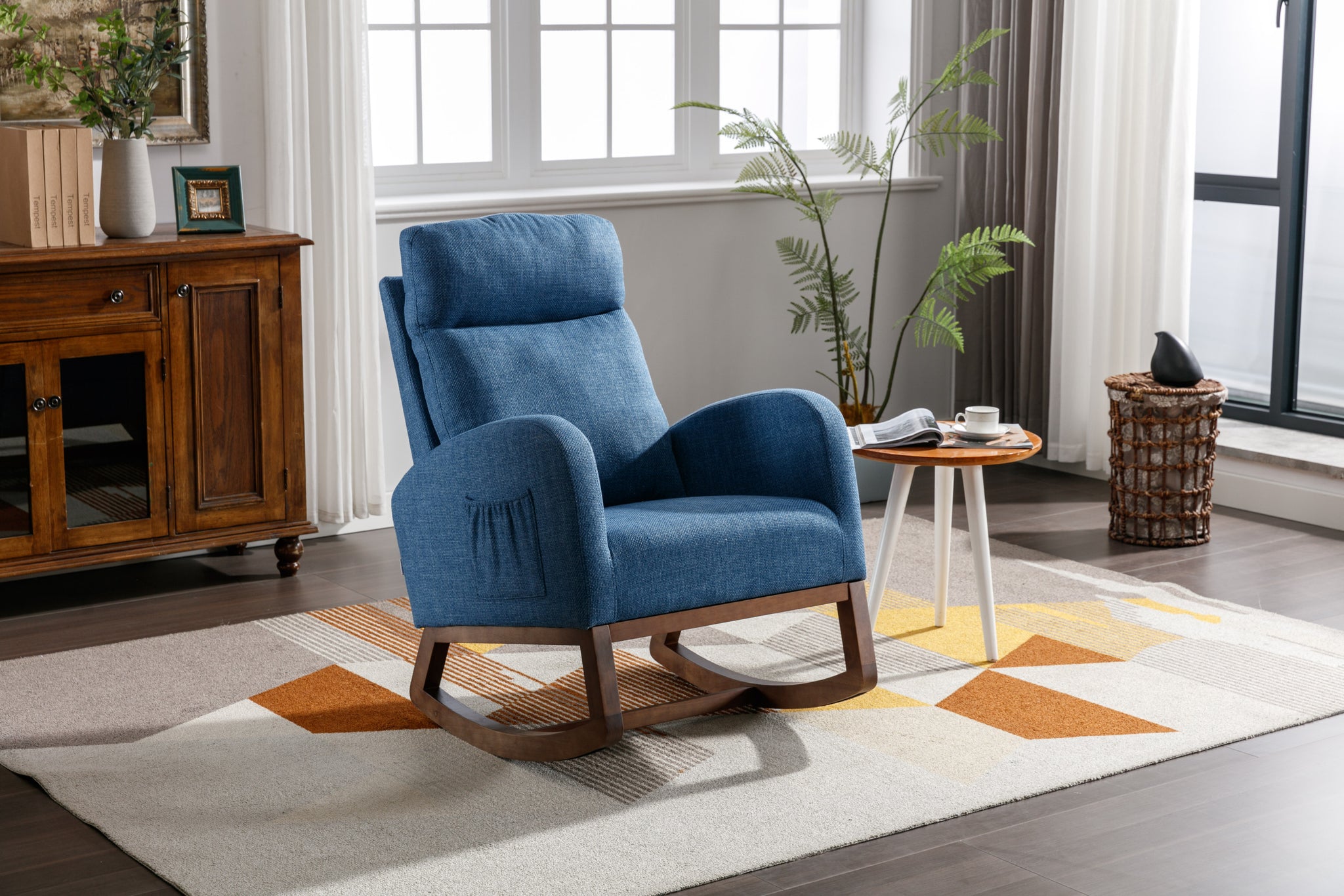 COOLMORE living room Comfortable rocking chair living blue-linen