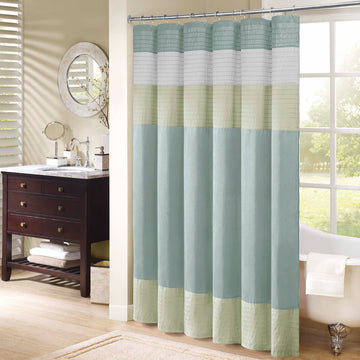 Faux Silk Shower Curtain Green Polyester