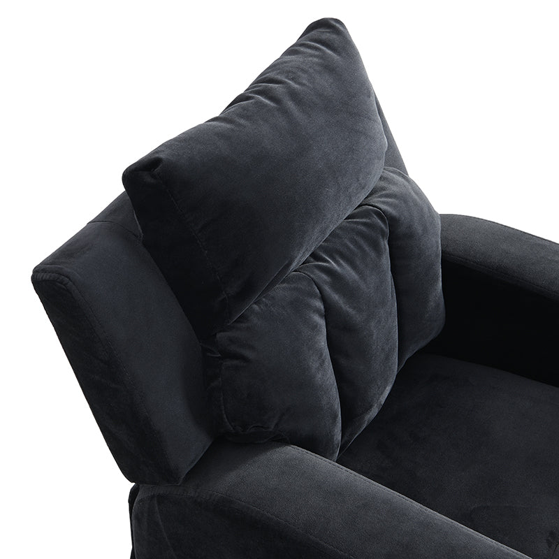 Kids Recliner Chair, Kids Upholstered Couch With Two Cup Holder, Footrest, Backrest, Toddlers Velvet Recliner With Headrest And Footrest Black Velvet