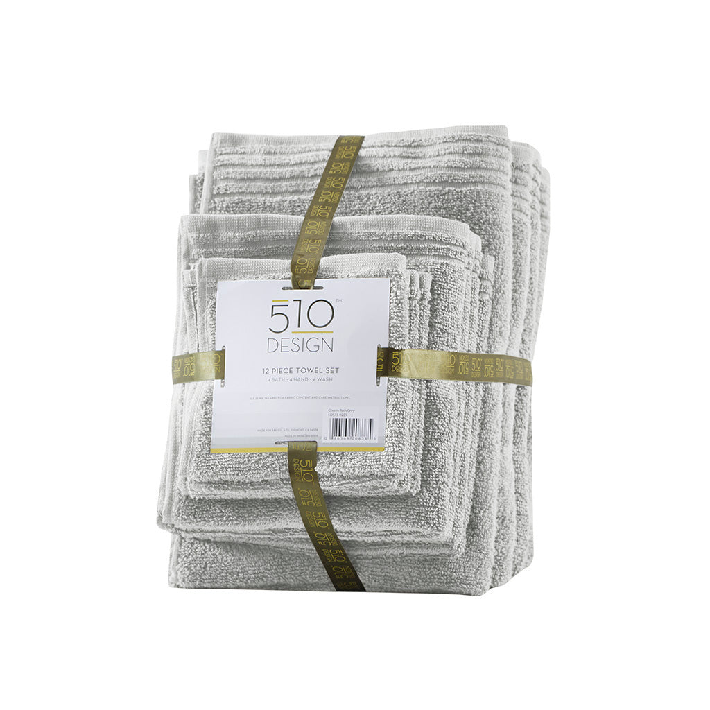 100% Cotton Quick Dry 12 Piece Bath Towel Set Silver Cotton