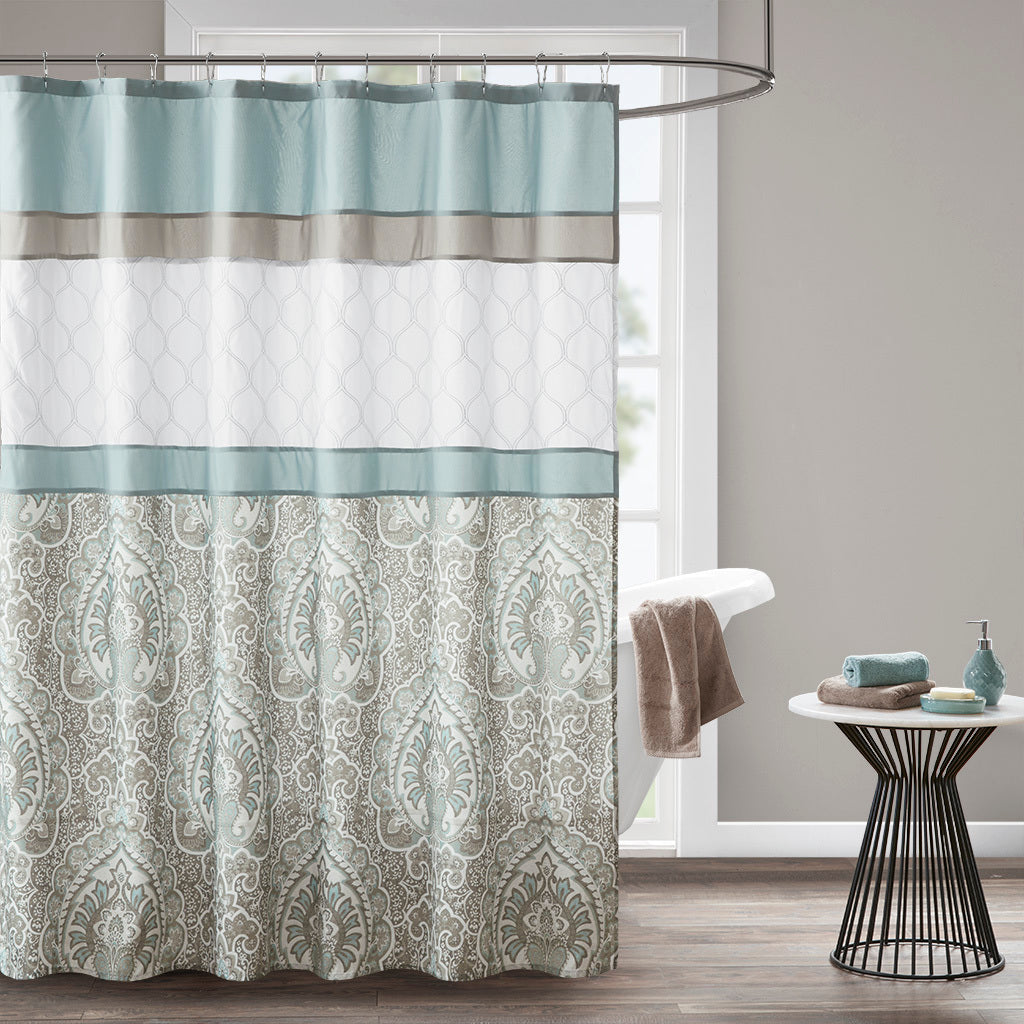 Printed And Embroidered Shower Curtain Seafoam Microfiber