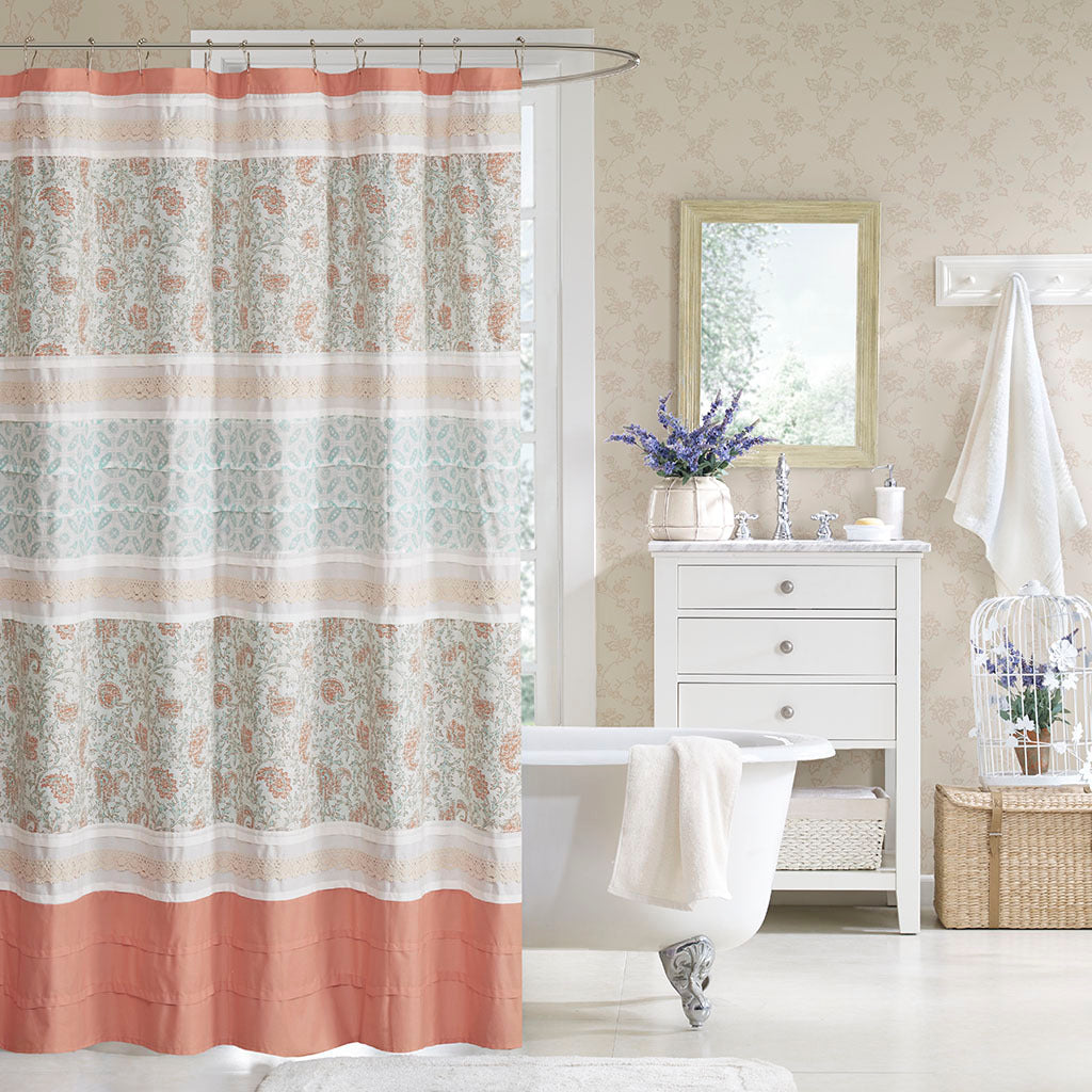 Cotton Shower Curtain Coral Cotton