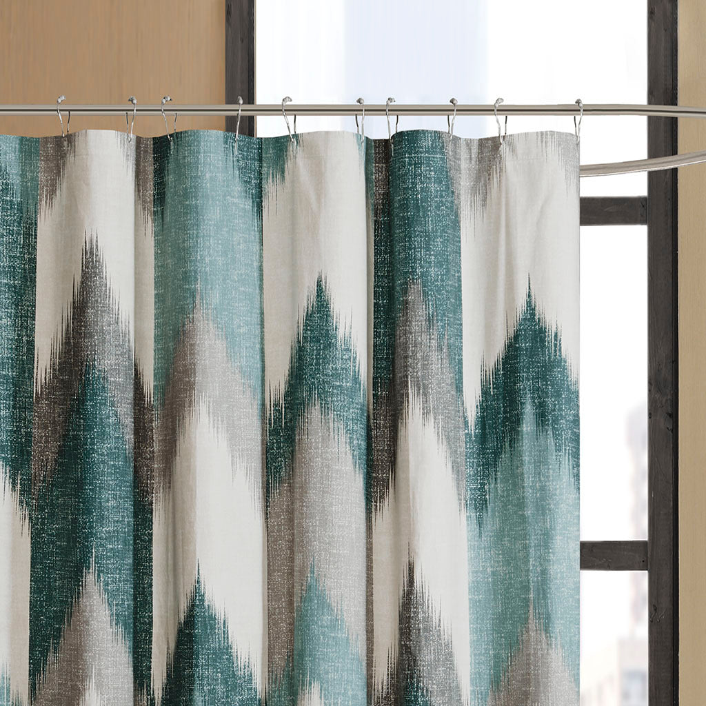 Cotton Printed Shower Curtain Aqua Cotton