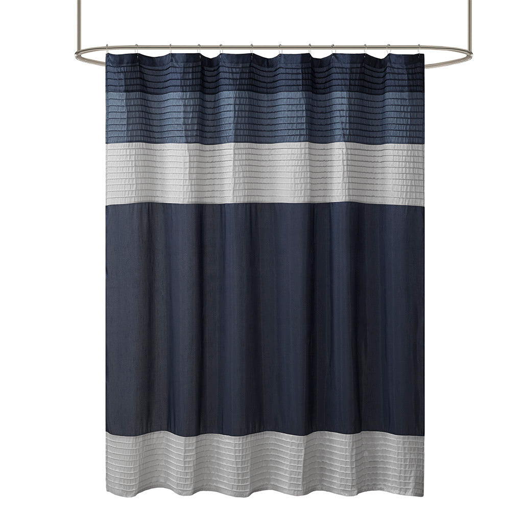 Faux Silk Shower Curtain Navy Polyester