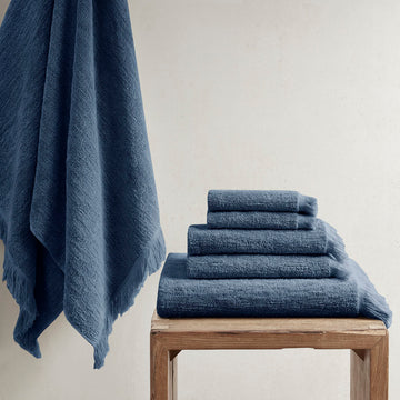 Cotton Dobby Slub 6 Piece Towel Set Navy Cotton