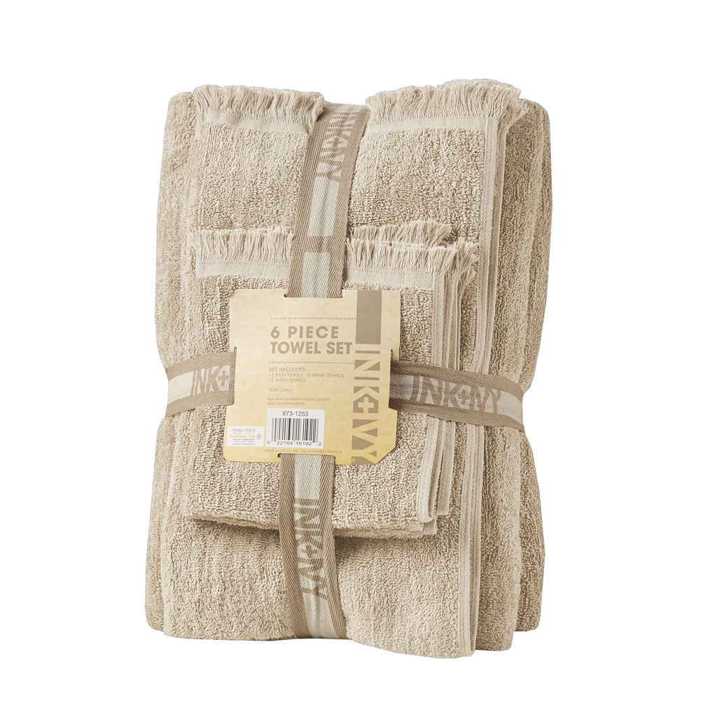 Cotton Dobby Slub 6 Piece Towel Set Taupe Cotton