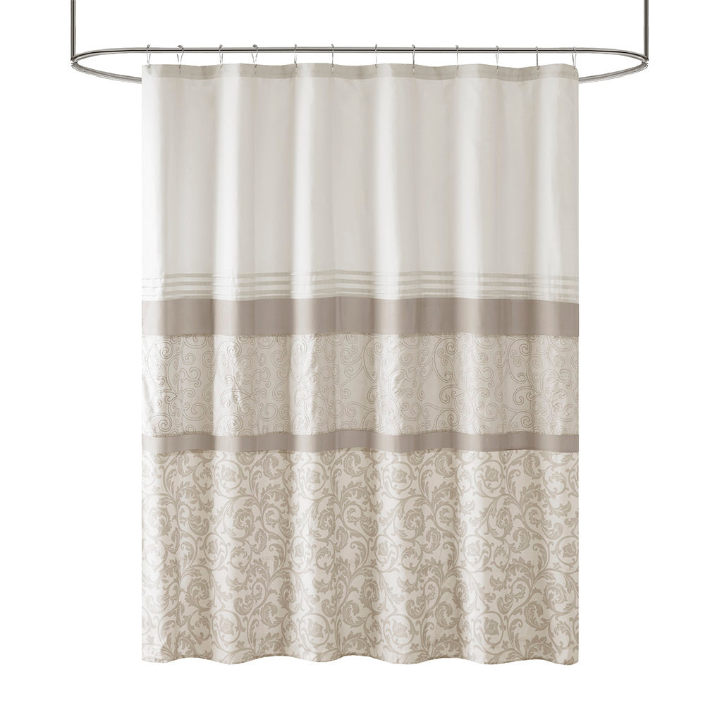 Printed And Embroidered Shower Curtain Neutral Microfiber