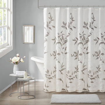 Burnout Printed Shower Curtain Grey Polyester