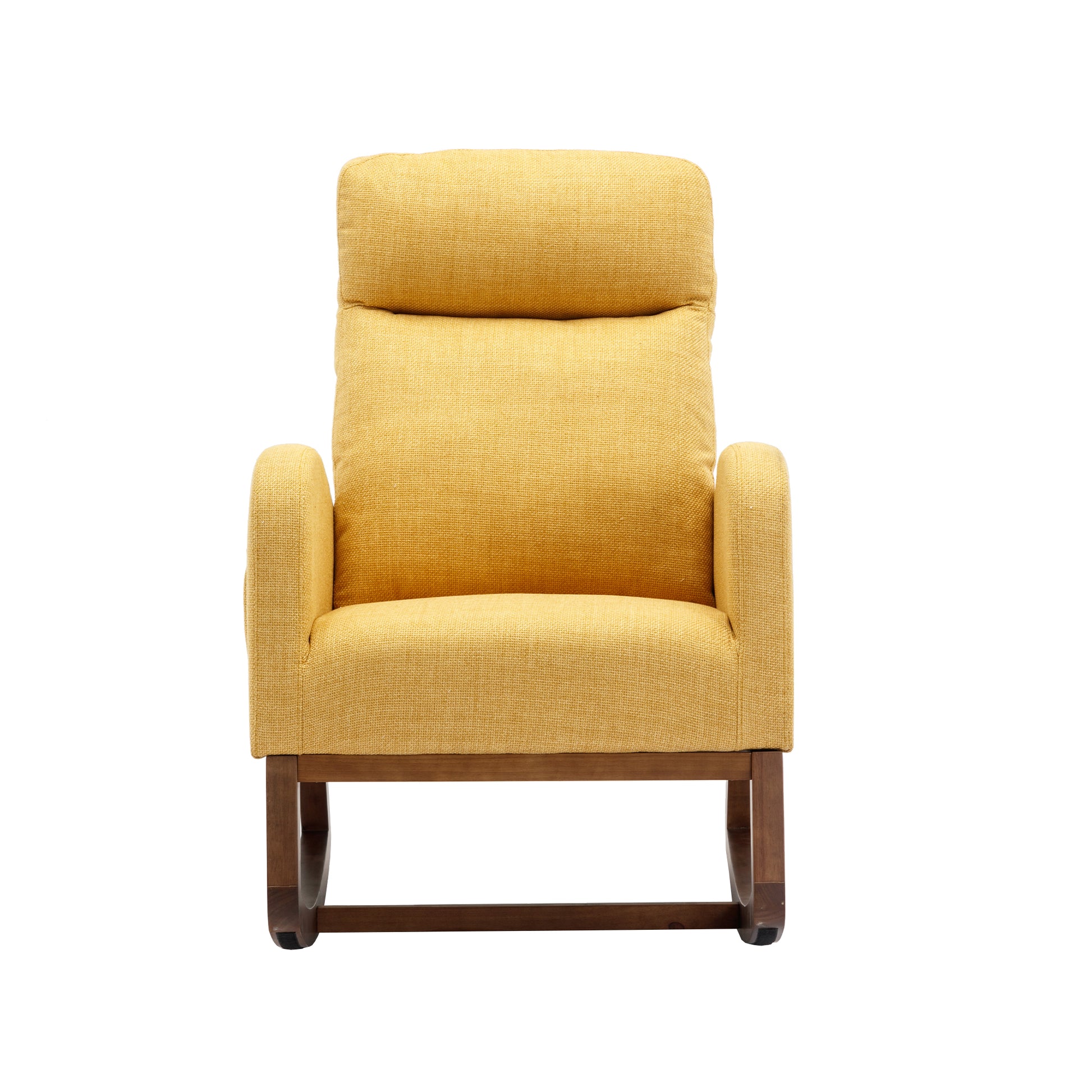 Coolmore Rocking Chair, Modern Glider Chair, Recliner Armchair With Wood Legs And Side Pocket, Nursery Rocking Accent Chair With High Back For Living Room Bedroom Yellow Linen Yellow Foam Linen