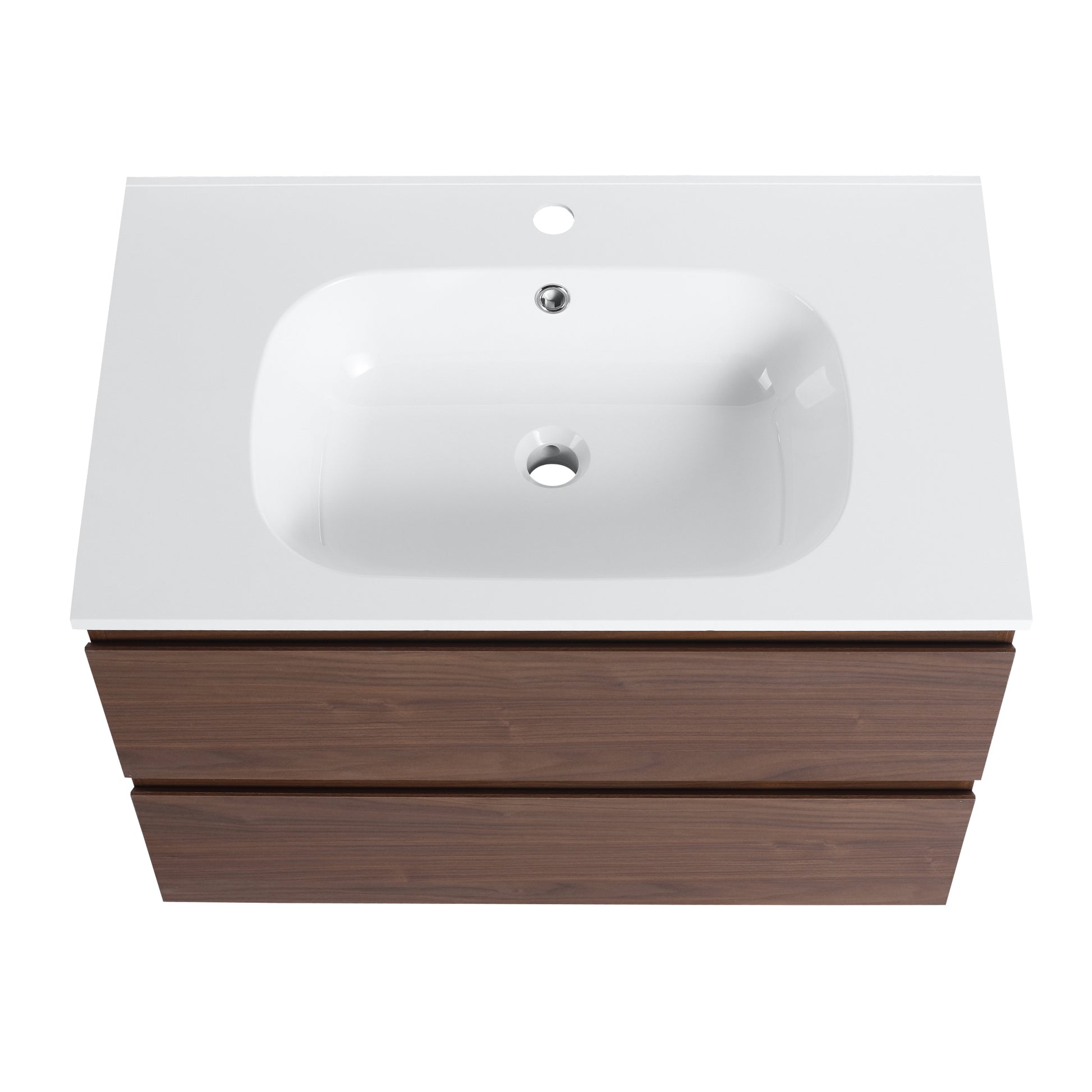 30" Bathroom Vanity With Gel Basin Top, Soft Close brown oak-plywood